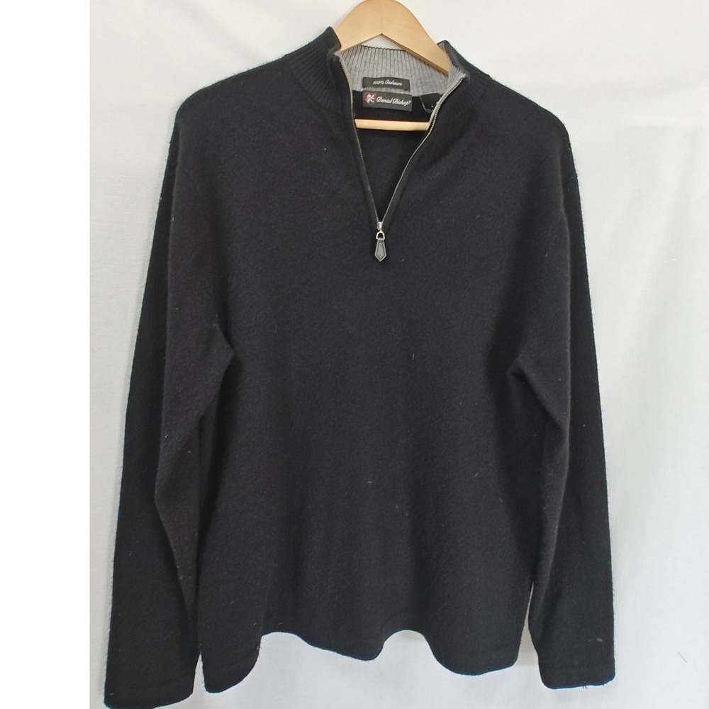 Daniel Bishop Cashmere‎ 1/4 Zip Pullover Sweater Black Large L